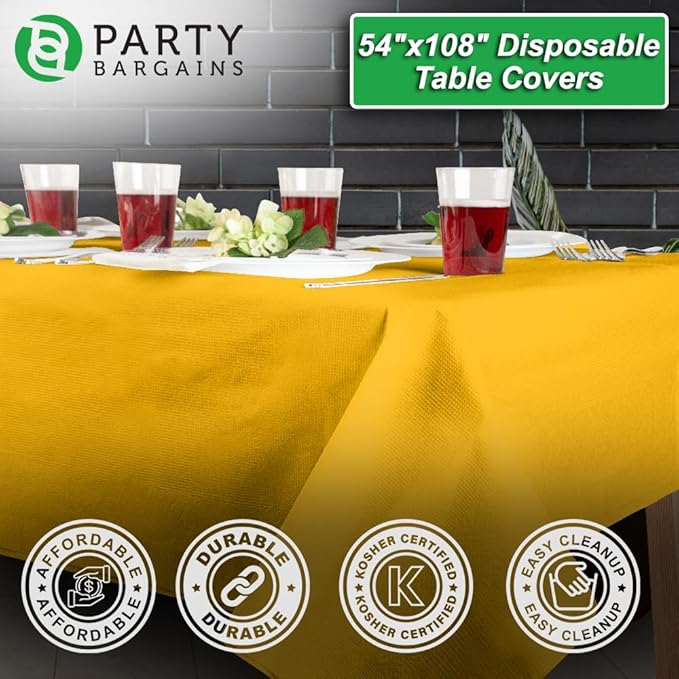 PARTY BARGAINS 1 Disposable Table Covers - 54" X 108" Yellow Table Cover, 3 Ply Paper & Plastic Tablecloth