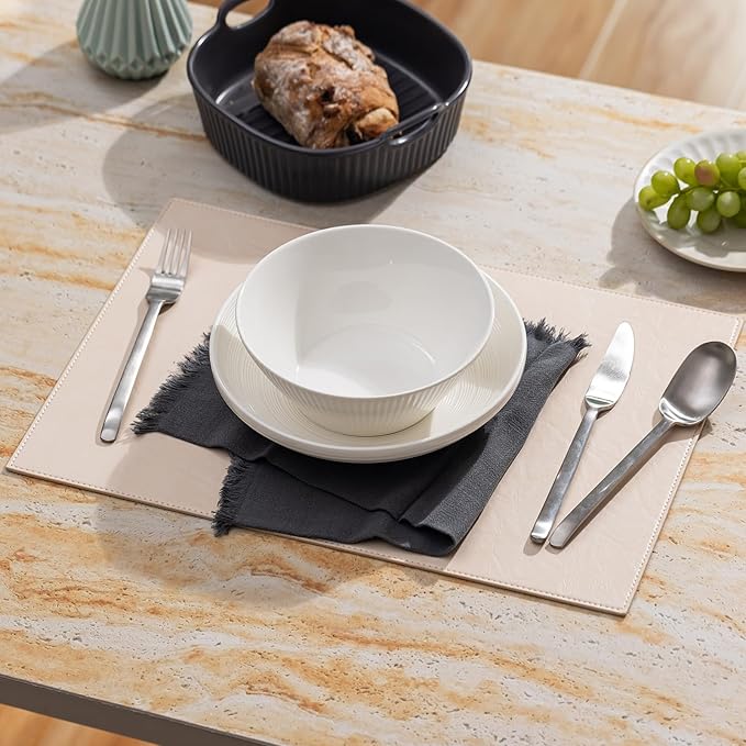 Faux Leather Placemats Set of 8 Vinyl Washable Wipeable Table Mats for Kitchen Dining Table Heat Resistant Waterproof Modern Indoor/Outdoor Placemats Non-Slip Easy Clean Place Mats (Beige)