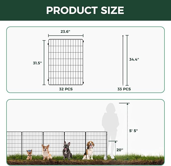 FXW Decorative Garden Fence for Yard - 32in(H) x 63.0ft(L) 32 Panels - Metal Fencing Panels - Animal Barrier Border for Dogs & Rabbits, Flower & Plant Edging
