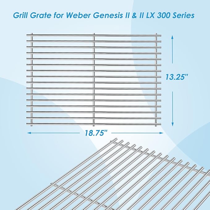 66802 18.75" Grill Grates for Weber GS4 Genesis II 300 Genesis II LX 300 Series, for Weber Genesis 2 Grill Parts for Genesis ii E-310 ii E-315 Grill Grates Replacement Parts for Weber 66095