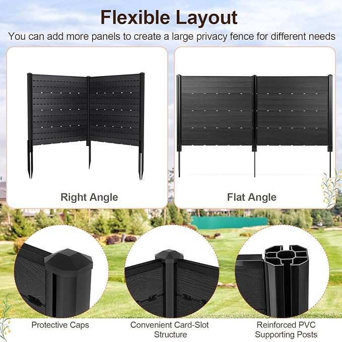 Giantex 4 Panels Outdoor Privacy Screen, 48''W x 45''H Air Conditioner Fence with Stakes, HDPE Decorative Trash Can Enclosure, Outdoor Fences for Garden Patio Lawn AC Unit Pool Pump, Black