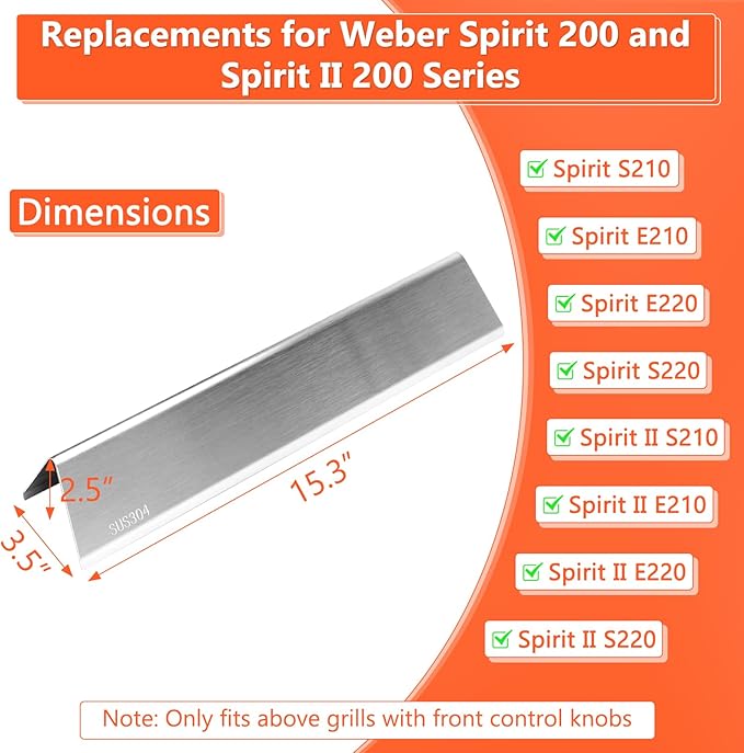 QuliMetal SUS304 7635 Flavorizer Bars for Weber Spirit E210, E220, S210, S215, Spirit 200 & GS4 Spirit II E210, Spirit II E220 Gas Grills with Front Control, 15.3" Flavorizer Bars for Weber 67045