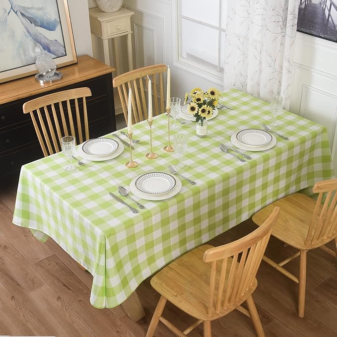 Cupuamon 2 Pack Waterproof Polyester Fabic Rectangle Checkered Tablecloth，60x120 Outdoor Table Cloth，Oil Stain Prevention Table Cloth for Pinics and Parties（Emerald and White）