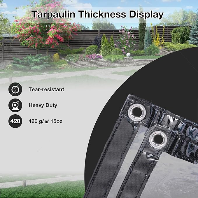 Clear Tarp 10' x 16', 15 Oz Clear Vinyl PVC Tarp Waterproof Tarpaulin 100% Transparent PVC Tarps Upgrade to Double The Cold Resistance-Temperature from -5°F to 140°F