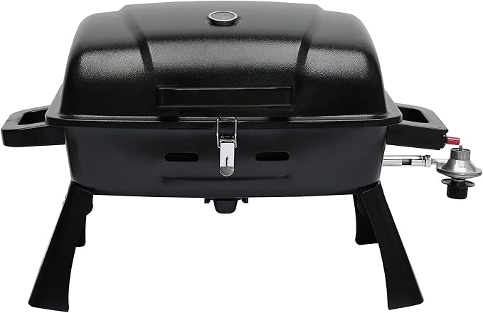 BrandMan Portable Propane Gas Grill, 1-Burner Tabletop Compact BBQ Grill with Folding Legs and Lockable Lid for Camping, Tailgating & Outdoor Cooking, Hassle-Free Setup