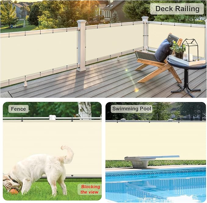 LOVE STORY Custom Size 3'x28' Butter Cream Balcony Privacy Screen,UV Block Privacy Fence Screen,90% Shield for Outdoor Pool Garden Apartment Railing