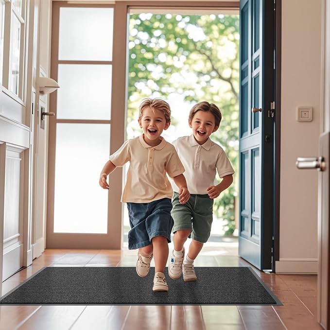 Front Door Mat, 2' x 6' Heavy Duty Indoor Outdoor Welcome Mat for Entryway, Commercial Entrance, Low Profile, Non-Slip, Durable Rubber Backing for Patio, Home