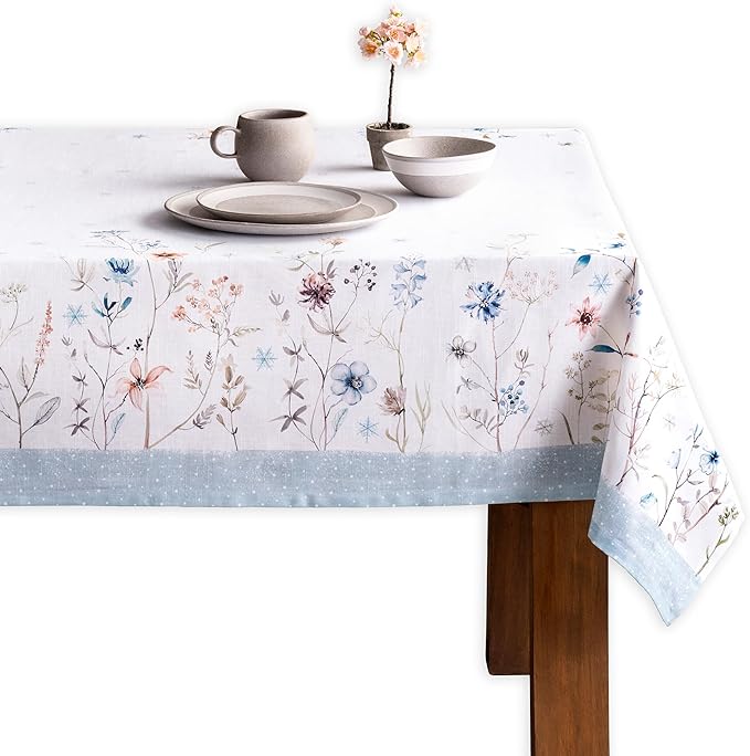 Maison d' Hermine Table Cloth Rectangle Table 100% Cotton 60 x 120 Inches Fall Tablecloth Reusable Everyday Use for Thanksgiving Christmas Decorations Dining Farmhouse Party (Ice Florals)