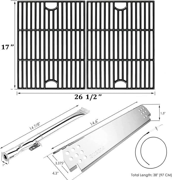 Hisencn 304 Stainless Steel Grill Parts for Home Depot Nexgrill 720-0830H, 5 Burner 720-0888 720-0888N 720-0888S Gas Grill, Grill Burner, Heat Plate, Cooking Grates Parts, 13 x 17