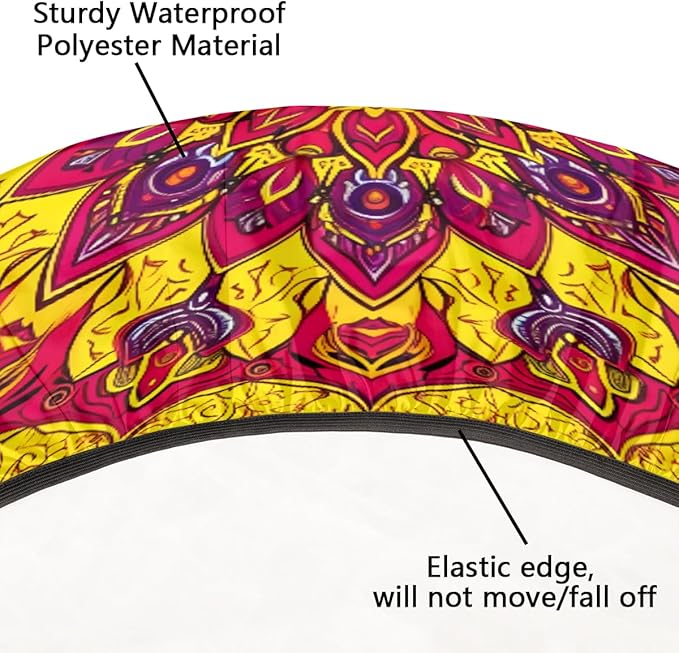 Floral Mandala Vintage Round Table Cloth Cover, Elastic Edge Waterproof Wipeable Tablecloths 45"-56" Polyester Tablecloth for Party Restaurant Banquet Holiday Camping Outdoor Picnic