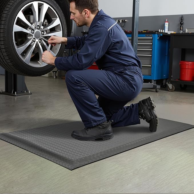 Nisorpa Anti Fatigue Mats Industrial 3' x 6' Ergonomic Standing Mat 15/16" Extra Thick Cushioned Shop Floor Mats Heavy Duty Commercial Diamond Plate - Safety Support for Leg & Back Pain, Grey