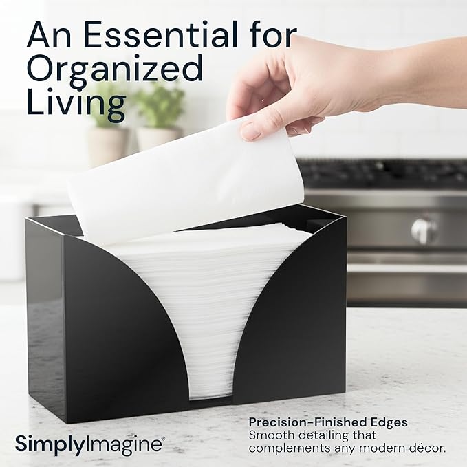 Black Paper Towel Holder Countertop Dispenser - Acrylic Rectangular Hand Towel Tray & Tissue Box Cover - Bathroom Accessories, C-Fold, Z-Fold & Multifold Napkin Organizer & Storage