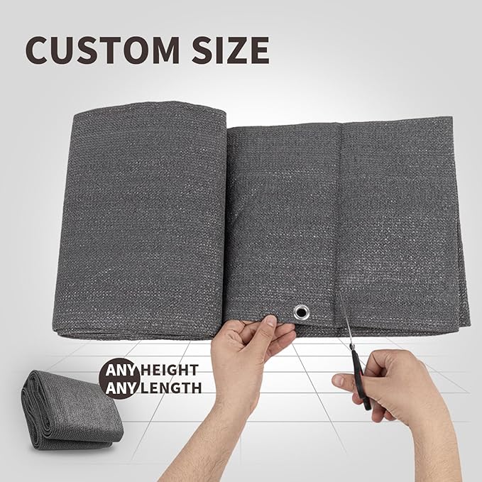LOVE STORY Custom Size 3.3'x35' Dark Grey Balcony Privacy Screen,UV Block Privacy Fence Screen,90% Shield for Outdoor Pool Garden Apartment Railing