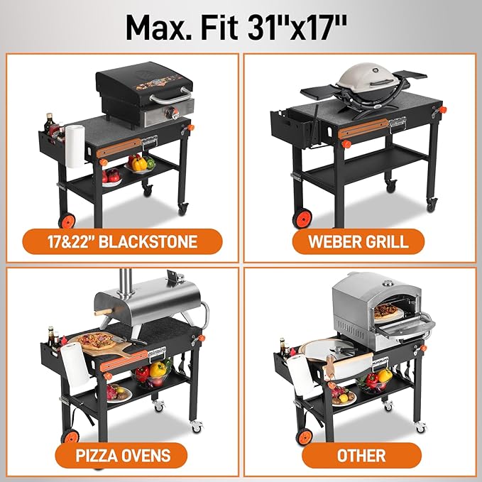 Grill Cart for Blackstone Griddle, Sturdy Grill table, Blackstone Stand for 22 inch with Caddy, Blackstones Griddle Table with Wheels, Griddles Table Ninja Grill Stand for Tailgating, Camping