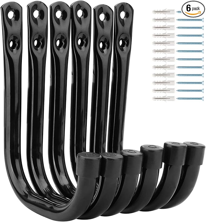 Garage Hooks, 6 Pack Heavy Duty Storage Hooks, 4.1Inch Garden Tool Utility Hooks, Fastening Hooks for Wall Mounting Load Capacity 45lbs
