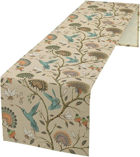 Floral Bird Table Runner,Vintage Boho Flower Birds Print William Morris Style Table Runner for Kitchen Dining Table Holiday Home Party Decor 13x36in