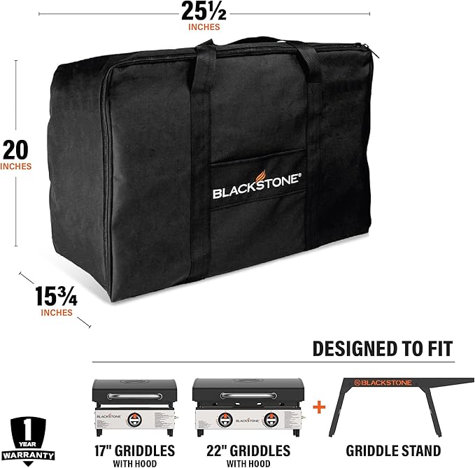 BLACKSTONE Tabletop Griddle Carry Bag – Fits 17" & 22" Tabletop Griddle – Portable BBQ Grill Griddle Carry Bag for Travel - 600D Heavy Duty Weather-Resistant Cover Accessories – 5035