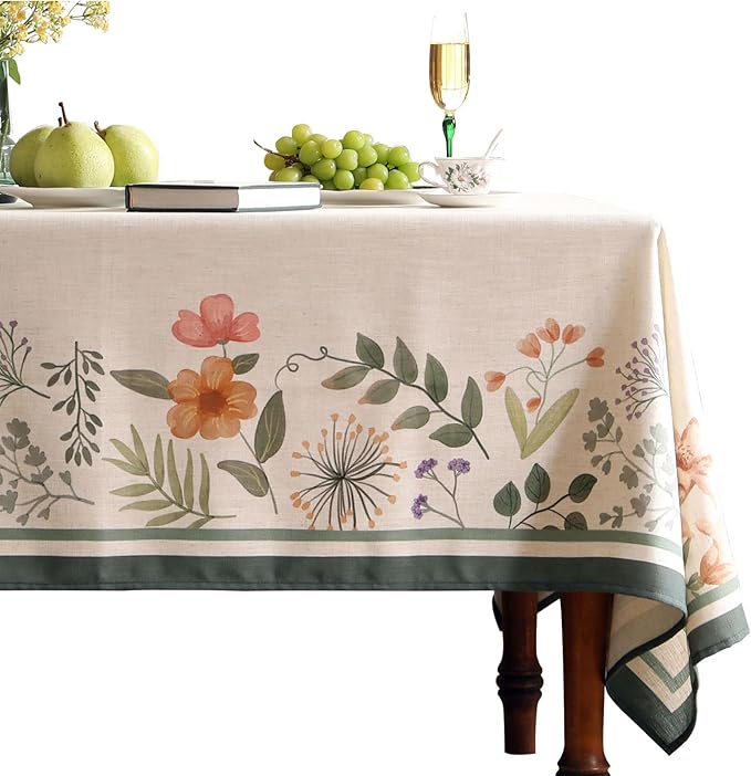 Beige Linen Square Tablecloth,Vintage French Shabby Chic Floral Wrinkle Free Table Cloth,Decor Table Cover for Kitchen,Dining,Party,Home,Christmas,Thanksgiving,67"*67"-Manolya