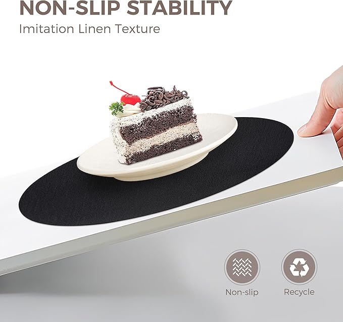 13" Round Placemats Set of 4, Reversible Faux Leather Heat Resistant Table Mats, 100% Waterproof Oilproof Wipeable Table Protective Placemats for Vinyl, Washable for Indoor (4, Black)