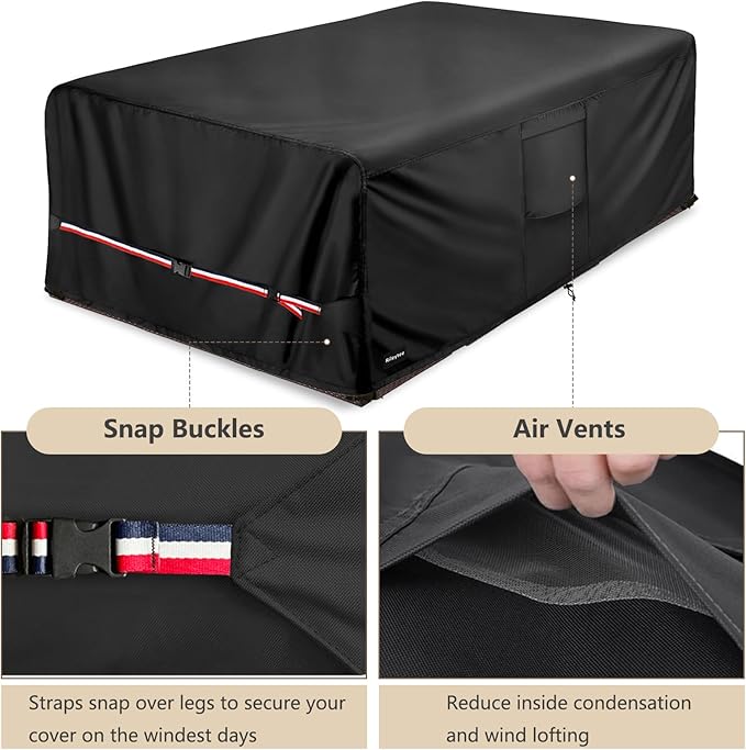 Rectangular Patio Furniture Covers,Upgraded 600D Heavy Duty Outdoor Furniture Covers Waterproof,Outdoor Sectional Dining Table and Chairs General Purpose Furniture Set Cover,111"L × 74"W × 28"H,Black