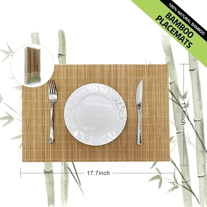 ANDSTAR Set of 2 Pcs Bamboo Placemats Sushi Rolling Mat Japanese Style Natural Anti-Slip Bamboo Placemats Washable Heat-Resistant Table Mats for Dining Room and Kitchen（Brown）