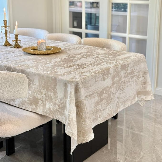 French Rectangle Tablecloth 70 x 120 Inch, Beige Jacquard Spillproof Waterproof Table Cloth, Polyester Cotton Decorative Fabric Table Cover for Dining, Party, Wedding, Kitchen, Farmhouse