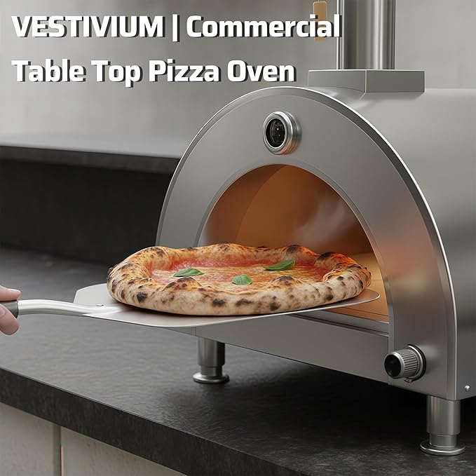 Gas Pizza Oven 16 Inch - 600°C Stainless Steel 304 Table Top Pizza Oven for Outdoor Use, Countertop Pizza Maker with Double-Layer Insulation for Backyard, Patio, Outdoor Kitchen (natural)