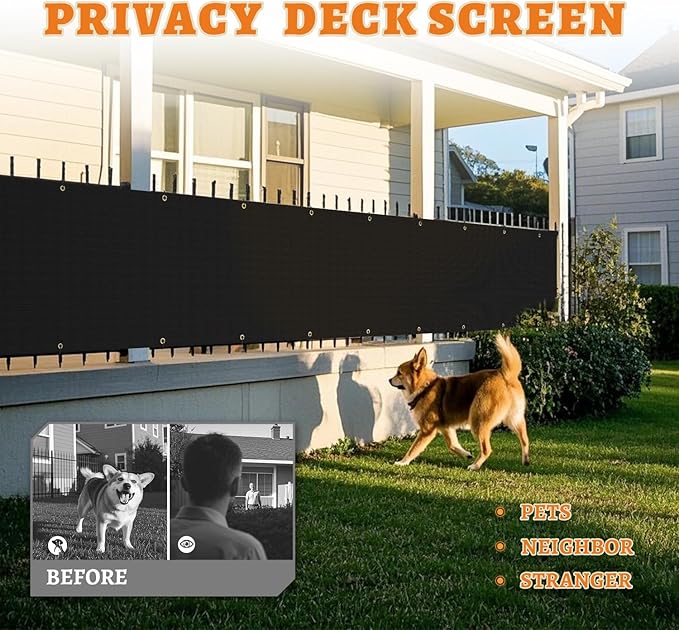 2.5' x 68' Balcony Privacy Screen Fence Cover with Zip Ties Grommets for Apartment Patio Porch Deck Backyard Outdoor (Black)
