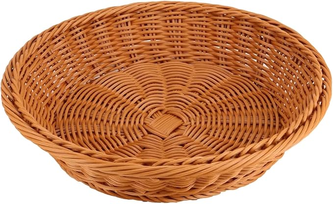 RT&BS Round Wicker Bread Basket, Christmas Food Baskets, Eco-Friendly Sturdy Stackable Fruit Basket for Kitchen, Store, Restaurant, Party (Brown, S)