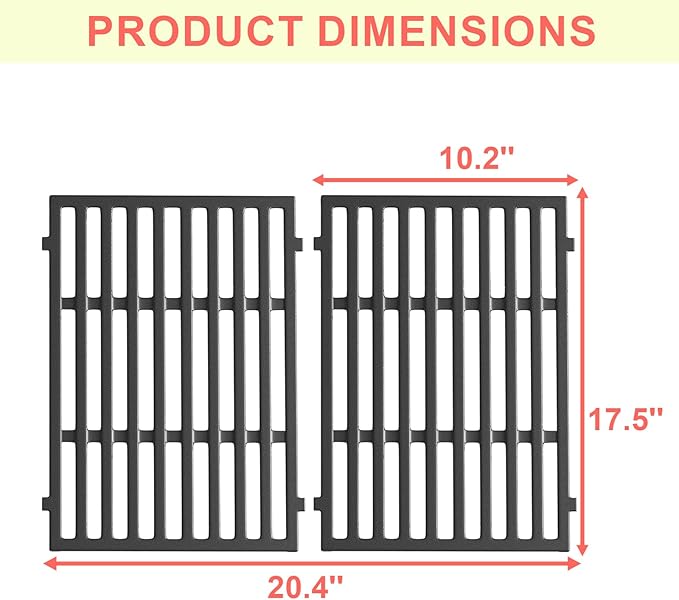 7637 17 Inch Grill Grates for Weber Spirit and GS4 Spirit II 200 Series Grills Parts Spirit E210 S210 E215 E220 S215 S220 Parts, Spirit 2 E210 S210 Replacement Parts, Cast Iron (Front Mount Controls)