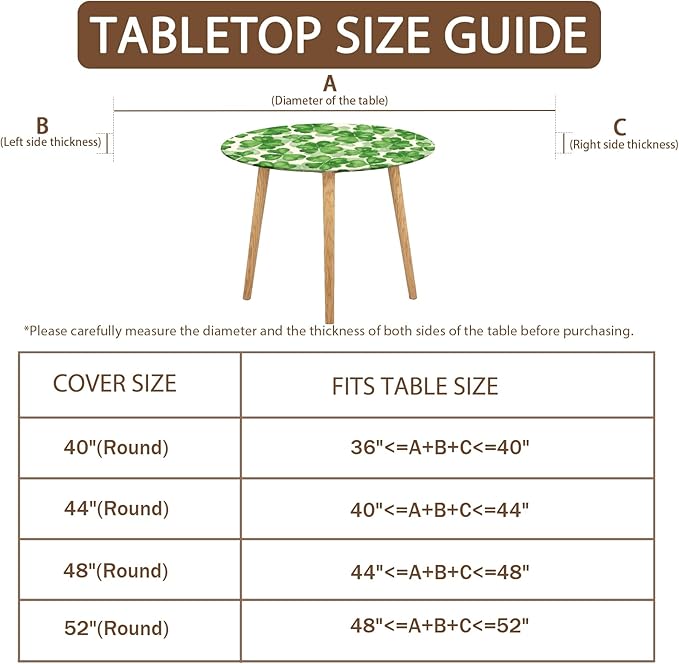 St Patricks Day Round Fitted Tablecloth with Elastic Spring Green Watercolor Shamrock Circle Table Cloth for 48-52" Tables Waterproof Washable Clover Leaf Floral Table Cover for Outdoor Picnic Dining