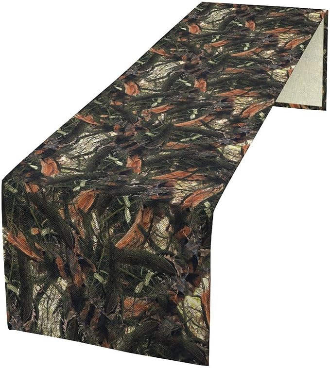 Camouflage Forest Trees Table Runner, Rustic Camouflage Hunting Camp Mossy and Oak Table Runner for Kitchen Dining Banquet Party 13x108in