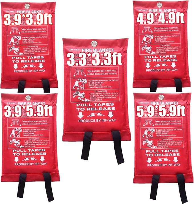 Inf-way Emergency Fire Blanket for Home and Kitchen, 5 Size for Choice, 1 Pack Extra Large Fire Blanket 4.9x4.9ft