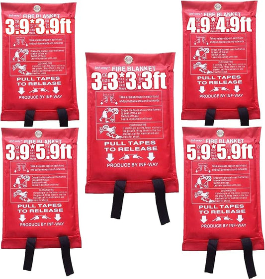 Inf-way Emergency Fire Blanket for Home and Kitchen, 5 Size for Choice, 1 Pack Extra Large Fire Blanket 4.9x4.9ft