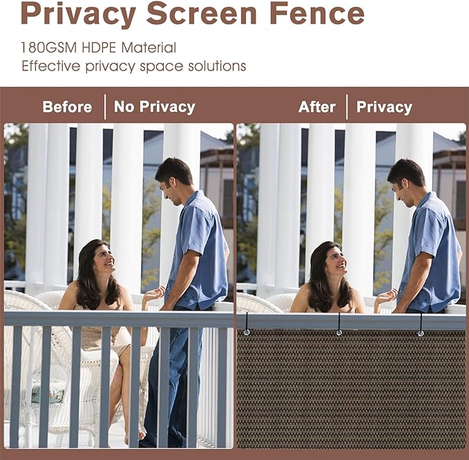 Sunny Guard Customized 3.3'x6' Brown Balcony Privacy Screen,180 GSM Apartments Railing Fence Cover,Heavy Duty Mesh Windscreen for Deck,Outdoor,Backyard,Patio