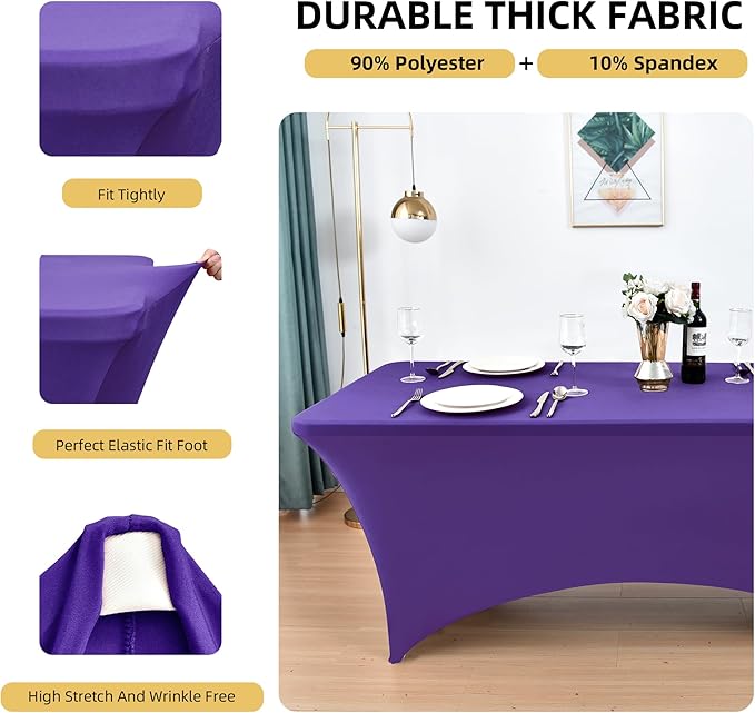 10-Pack 6ft Spandex Table Covers for Rectangle Standard Folding Tables - Wrinkle Resistant Stretch Tablecloths - Ultimate Fitted Table Protector for Parties, Banquet, Wedding