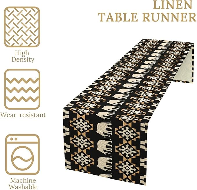 African Table Runner, African Art Elephants Geometric Tribal Ethnic Table Runner for Dining Kitchen Farmhouse Party Coffee Home 13x36in
