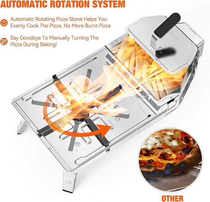 Mimiuo Outdoor Pizza Oven 12“ Wood Charcoal Fired Pizza Oven with Rotating Round Pizza Stone, Portable Pizza Stove for Outside Backyard Camping Picnics