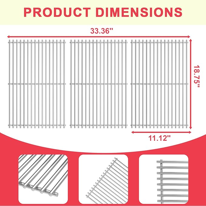 Genesis II 400 Grill Grates for Weber Genesis II/LX 400 Series Grills Parts Genesis 2 E-410 S410 E-435 S-435 E-415 Grill, 66097 66089 Grates for Kitchen-aid 740-0781 Parts, 7MM SUS304 Stainless Steel