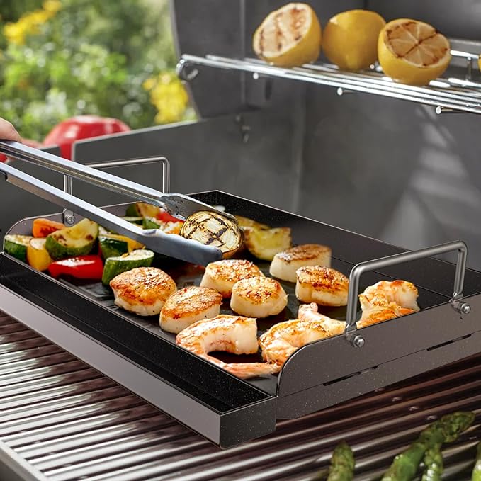 Cast Iron Griddle for Gas Grill, Nanoceramic Nonstick Flat Top Griddle Insert for Outdoor Gas Grill, 17" x 13" Flat Top Plate for Weber, Nexgrill, Charbroil Grills, Plancha Para Cocinar