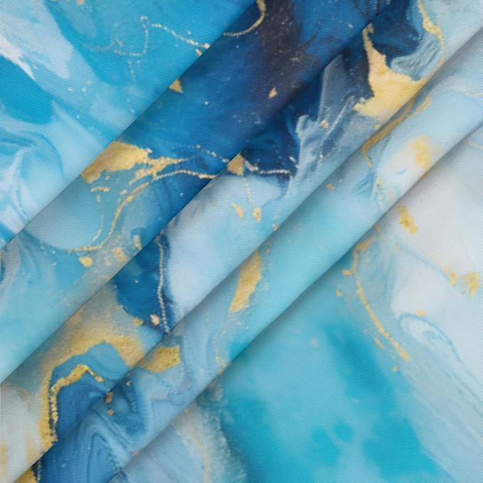 Marble Pattern Ink Blue Round Table Cloth Cover, Elastic Edge Waterproof Wipeable Tablecloths 36"-42" Polyester Tablecloth for Party Restaurant Banquet Holiday Camping Outdoor Picnic