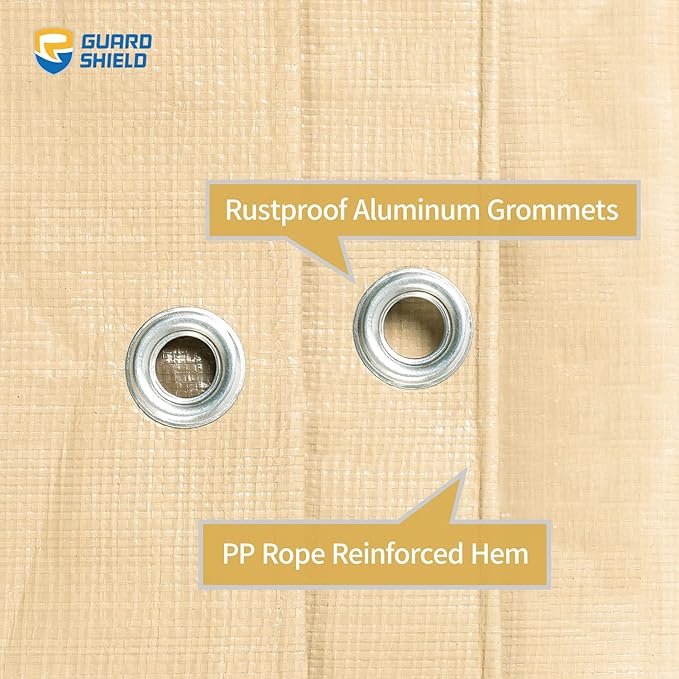 GUARD SHIELD Beige Tarp Heavy Duty Waterproof 8x10 Feet Outdoor Poly Tarps Cover Thick UV Resistant Canopy Tarpaulin with Grommets 10mil
