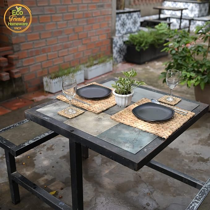 Boho Place Mats Set of 8, Square Table Mats Set of 8, Woven Placemats for Round Table, Chargers for Dinner Plates, Woven Chargers, Home Plate Mat, Outdoor Placemats, Manteles Individuales De Mesa