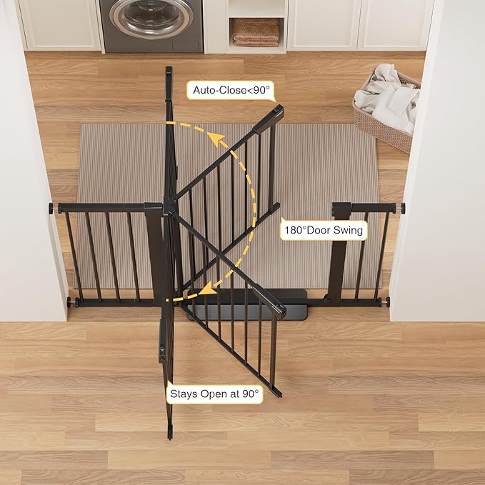 Cumbor 29.7-48" Baby Gate for Stairs, Mom's Choice Awards Winner-Dog Gate for Doorways, Auto Close Safety Pet Gate for Dogs Indoor, Easy Install Pressure Mounted Child Gate with Walk Thru Door, Black