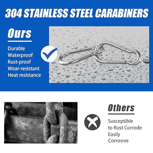 Large Carabiner Clip Hooks, 2pcs 6.2 inch Carabiners Heavy Duty, 304 Stainless Steel Spring Snap Hook Fits Camping Hanging Hiking Weight Lifting, Metal Clips for Rope or Chain