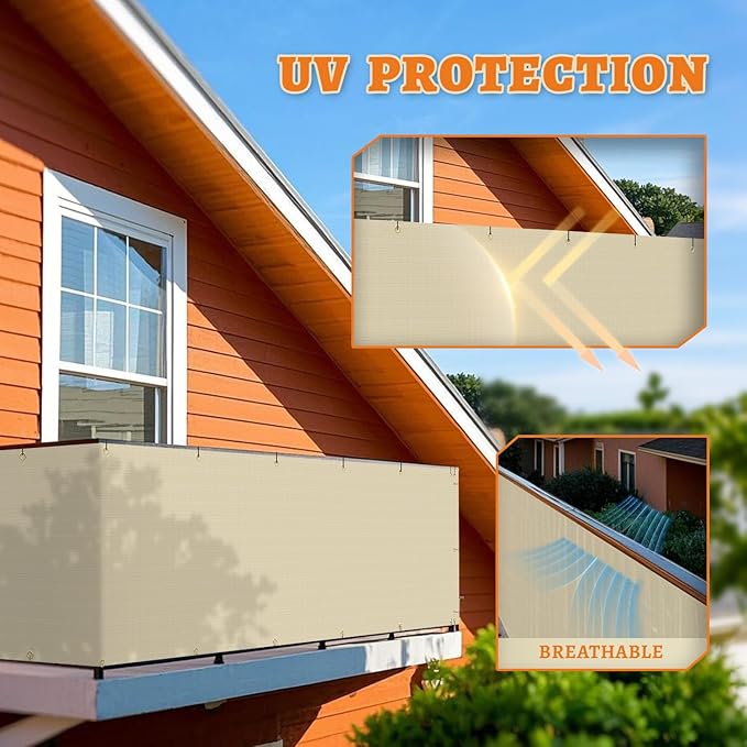 2.5' x 290' Balcony Privacy Screen Fence Cover with Zip Ties Grommets for Apartment Patio Porch Deck Backyard Outdoor (Beige)