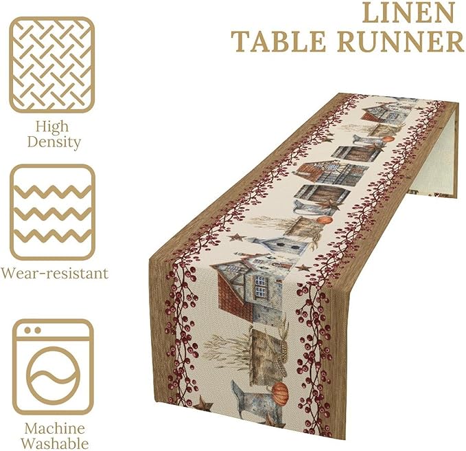 Western Texas Table Runner, Rustic Farmhouse Country Barn Berry Vintage Rural Houses Pumpkin Print Table Runner for Party Picnic Dining Kitchen Table Decor,13x90inch