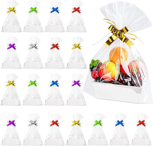 Fainne 74 Pcs Baskets for Gifts Empty Bulk DIY Empty Gift Basket Include 20 Kraft Cardboard Tray with Handles 30 Bags 24 Bows for Christmas Thanksgiving Birthdays Snacks Party, 8" x 6" x 3"(White)