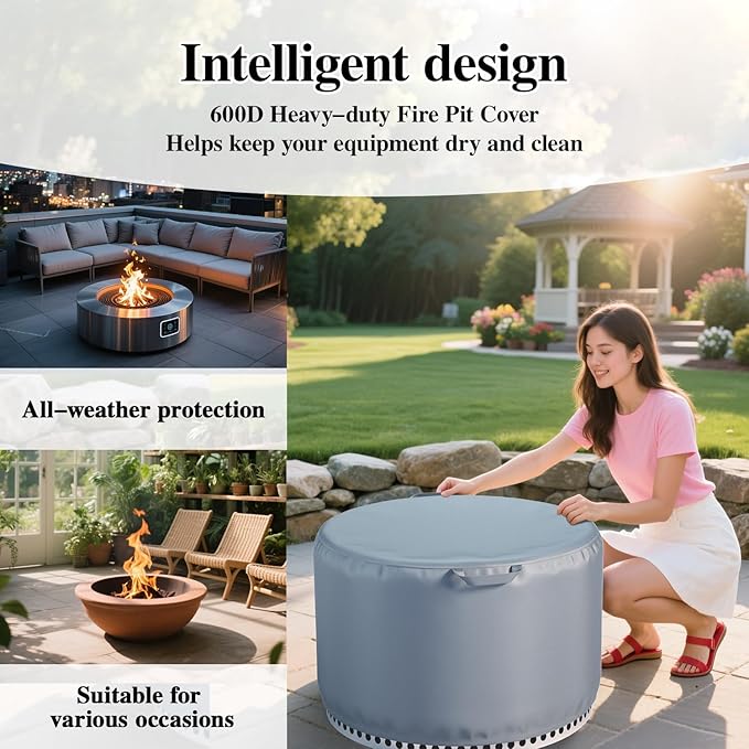 Chinchilla Fire Pit Cover Round for Solo Stove Yukon 28"-29", Waterproof Smokeless Fire Pit Cover, 600D Strong Tear Resistant, Fits for Gas/Table/Bowl Fire pits