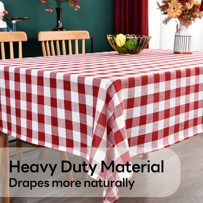 Gingham Tablecloth Rectangle Table Cloth Heavy Duty Cotton Checkered Table Cover for Spring Picnic Kitchen Dining (C-Red, 52x86 inch)
